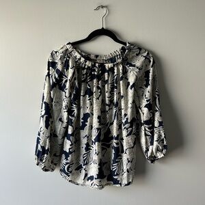 Paani navy blue and white floral printed top